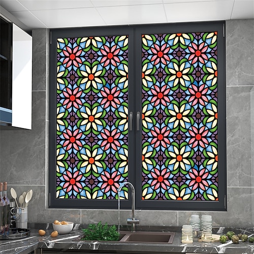 

1PC Colorful Retro Window Glass Electrostatic Stickers Removable Window Privacy Stained Decorative Film for Home Office