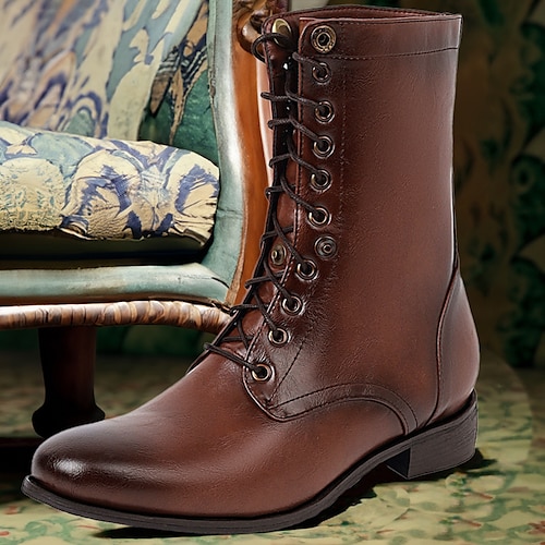 

Homens Botas Coturnos Tamanhos Grandes Vintage Clássico Casual Ao ar livre Diário Couro Sintético Respirável Confortável Antiderrapante Com Cadarço Castanho Escuro Preto Inverno