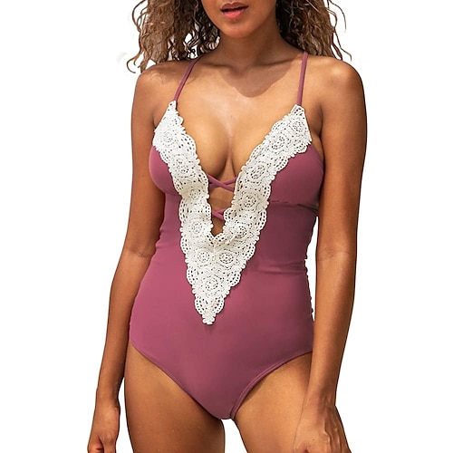 

Maillots de Bain Une pièce Maillot de bain Femme Dentelle Bloc de couleur Normal Body Maillots de bain Sportif Tenues de plage Vacances