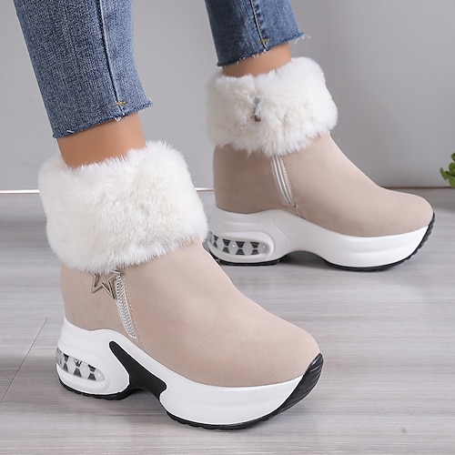 

Women's Boots Plus Size Winter Boots Daily Solid Color Fleece Lined Booties Ankle Boots Winter Zipper Wedge Heel Round Toe Comfort Faux Suede Zipper Leopard Black Red