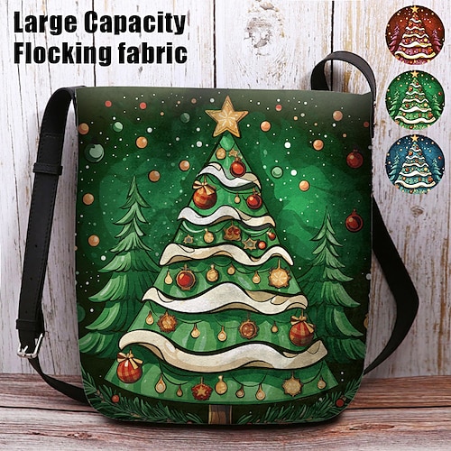 

Mulheres Bolsa crossbody Bolsa de ombro Saco Fofo Poliéster Ao ar livre Natal Diário Estampado Grande Capacidade Leve Durável Árvore de Natal Personagem Vermelho Azul Verde