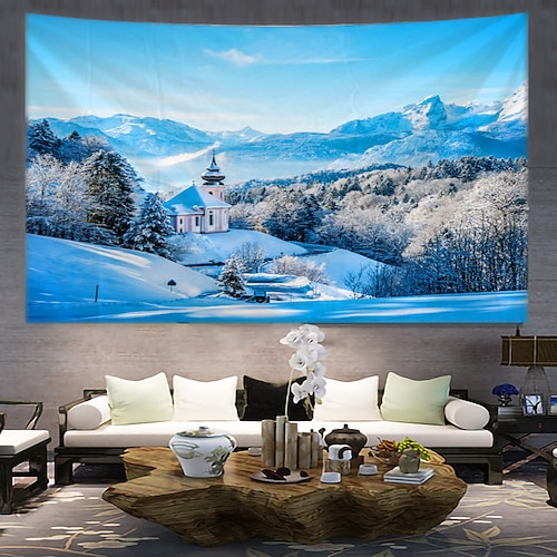 

Snow Forest Hanging Tapestry Wall Art Large Tapestry Mural Decor Photograph Backdrop Blanket Curtain Home Bedroom Living Room Decoration