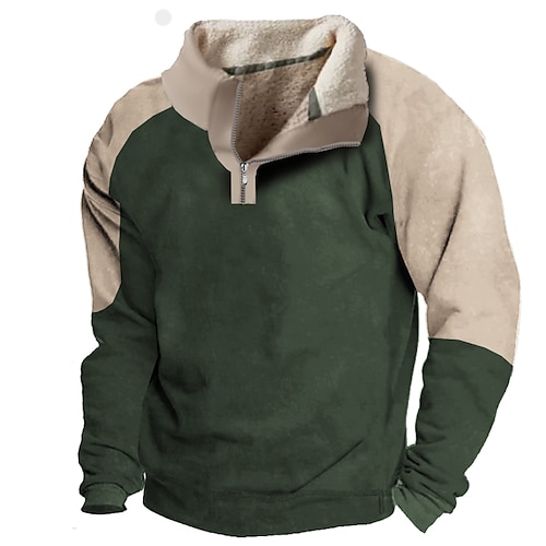 

Hombre Sudadera Verde Ejército Cuello Mao Bloque de color Retazos Bolsillo Deporte Diario Festivos Ropa de calle Casual Vellón fino Otoño invierno Ropa Sudaderas con capucha Sudaderas