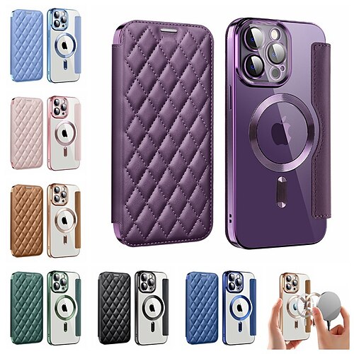 

Phone Case For iPhone 15 14 Pro Max Plus iPhone 13 12 11 Pro Max Flip Cover With Magsafe with Stand Holder Full Body Protective Geometric Pattern PU Leather