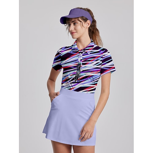 

Mujer Camisas de polo Camiseta de golf Polo con botones Transpirable Secado rápido Dispersor de humedad Manga Corta Ropa de golf ropa de golf Ajuste regular Rayas Verano Tenis Golf pepinillo