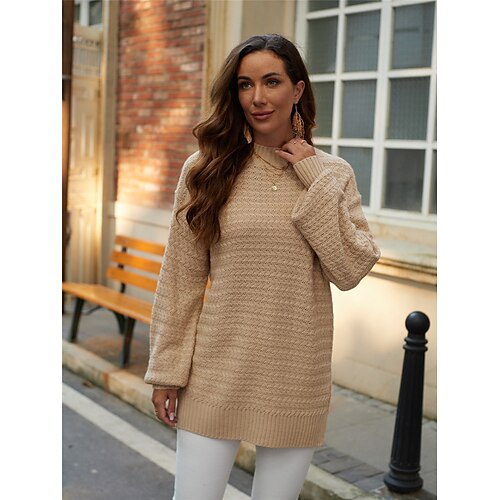 

Pull Femme torsadé Tricoter Mao Polyester Tricoté Automne Hiver Normal Extérieur du quotidien Sortie Vêtement de rue mode Décontractées manche longue Couleur unie Kaki S M L