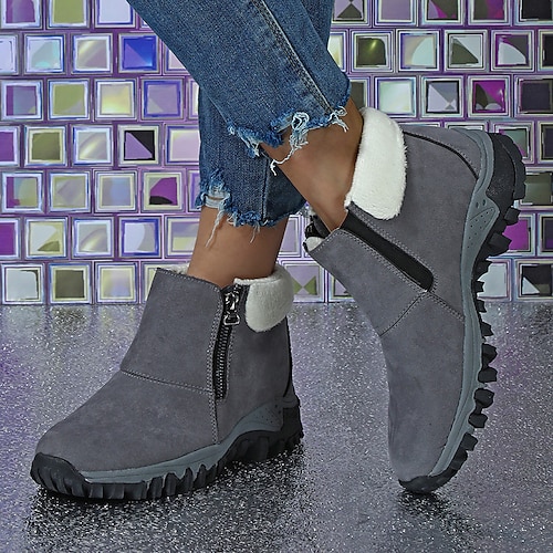 

Damen Stiefel Schneestiefel Übergrössen Täglich Innenfutter aus Fleece Stiefeletten Stiefeletten Flacher Absatz Runde Zehe Plüsch Brautkleider schlicht Komfort Kunst-Veloursleder Reißverschluss Braun