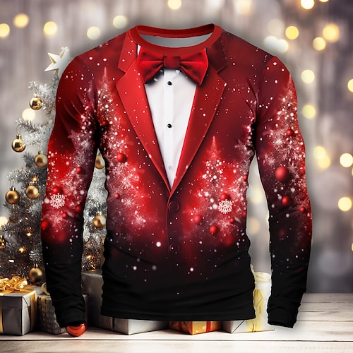 

Snowflake Pattern Daily Outdoor Casual Men's 3D Print Funny T Shirts Party Casual Holiday T shirt Yellow Red Purple Long Sleeve Crew Neck Shirt Spring & Fall