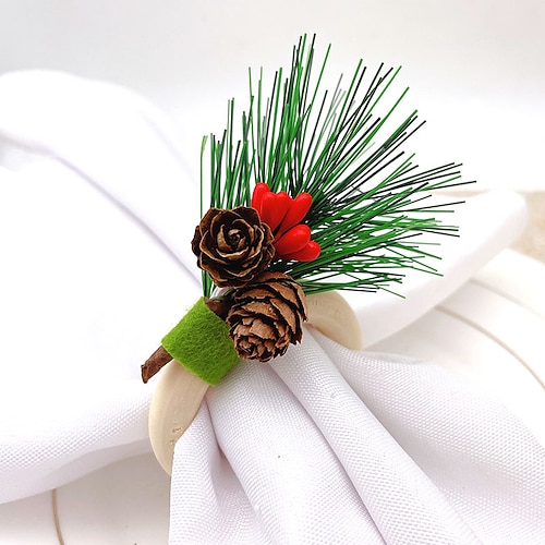 

12pcs Hotel Tableware Christmas Decoration Napkin Ring Simulation Pine Nut Napkin Buckle Napkin Ring Mouth Napkin Ring