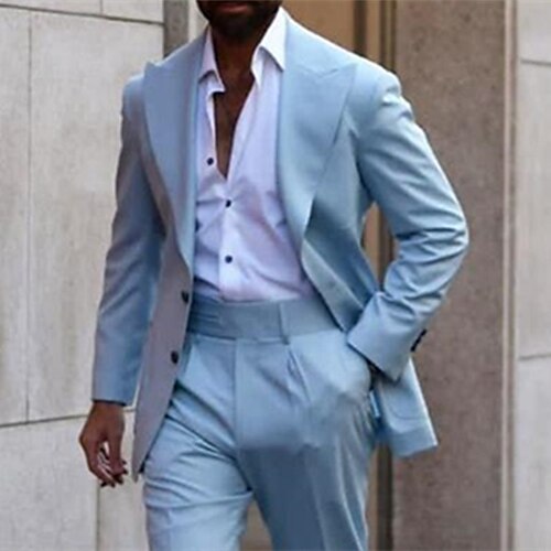 

Bleu Ciel De los hombres Boda Trajes Color sólido Juego de 2 piezas Diario Tallas Grandes Recto 2 botones 2023