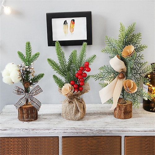 

25 cm große Weihnachtsdekorationen für den Schreibtisch, Fenster, Mini-Weihnachtsbaumdekoration, eingetopfte Festival-Szenen-Arrangement-Dekorationen
