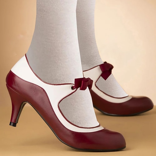 

Mujer Tacones Zapatos de Navidad Bullock Zapatos tacones de tiras Boda Fiesta Navidad Tacón de Aguja Dedo redondo Elegante Vacaciones Vintage PU Cordones Color sólido Rojo