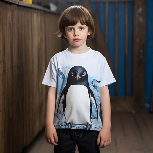 

Boys 3D Penguin Tee Skirt Short Sleeve 3D Print Fall Active Sports Fashion Polyester Kids 3-12 Years Outdoor Casual Daily Regular Fit