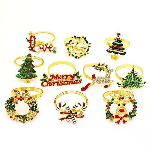 

6pcs Christmas Deer Napkin Buckle Tree Deer Napkin Ring Bell Napkin Ring Metal Cloth Ring