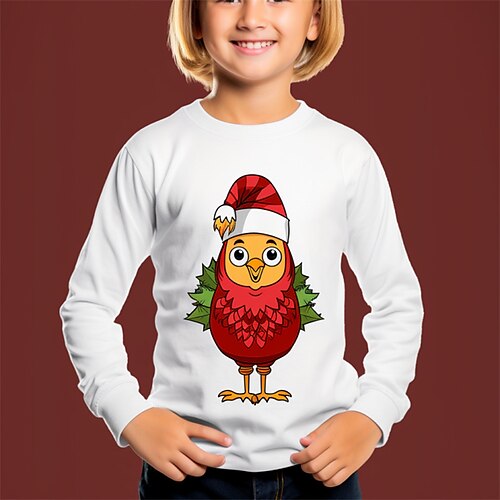 

Navidad niños 3d pollito camisa manga larga estampado 3d otoño invierno deportes moda ropa de calle poliéster niños 3-12 años cuello redondo al aire libre casual diario ajuste regular