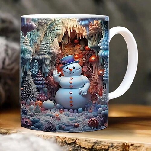 

Design de embrulho de caneca de boneco de neve 3D, modelo de caneca de 11 onças, buraco em um design de sublimação de caneca de parede, modelo de embrulho de caneca, presente de Natal, presente de Natal