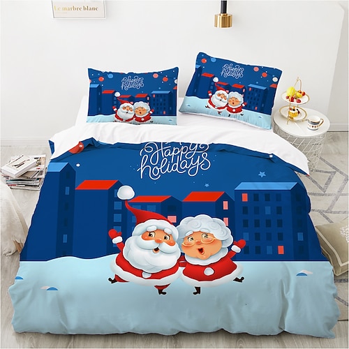 

Christmas Xmas Santa Claus Bedding Set Duvet Cover Set, 10 Pieces Comforter Cover With Zipper Closure Soft Microfiber Festival Bedding Gifts Christmas Decoration For Home