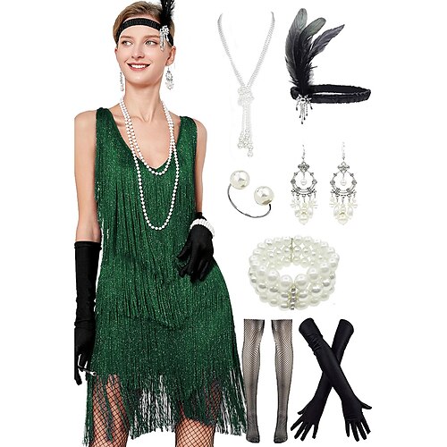 

Rétro Vintage Les rugissantes années 20 1920s Robe à clapet Tenue Ensemble d'accessoires Gatsby le magnifique Femme Paillettes Franges Cosplay Costume Halloween Carnaval Fête / Soirée Fête / Cocktail