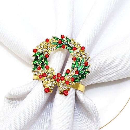 

12pcs New Hotel Christmas Wreath Napkin Ring Napkin Buckle Napkin Ring Diamond Mouth Napkin Ring