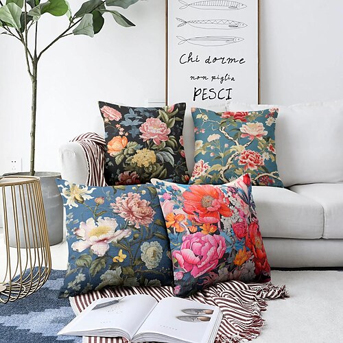 

Housse de coussin double face à fleurs colorées, taie d'oreiller carrée décorative douce, pour chambre à coucher, salon, canapé, chaise, 1 pièce