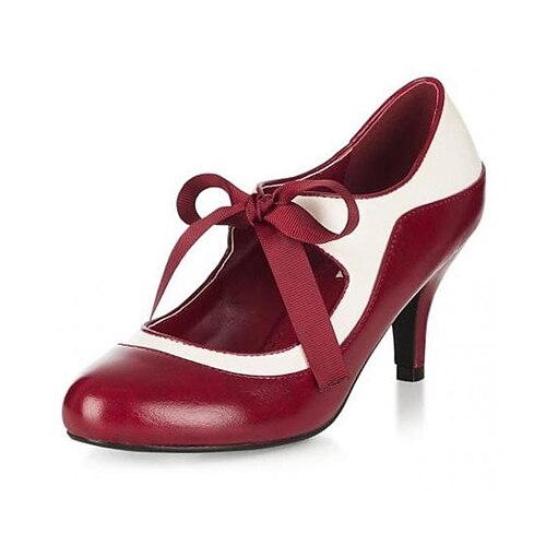 

Mulheres Saltos Stiletto Sapatos de Natal Bullock Shoes saltos de tiras Casamento Festa Natal Côr Sólida Salto Agulha Ponta Redonda Elegante Férias Vintage Couro Ecológico Com Cadarço Vermelho