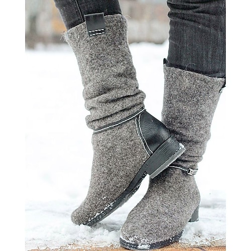 

Damen Stiefel Schneestiefel Pulloverstiefel Übergrössen Outdoor Täglich Feste Farbe Innenfutter aus Fleece Stiefel mit mittlerer Wade Flacher Absatz Runde Zehe Elegant Plüsch Brautkleider schlicht