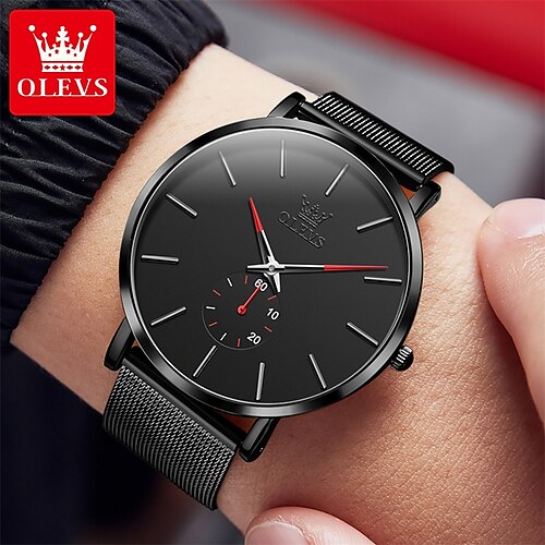 

OLEVS Herren Quarz uhr Minimalistisch Luxus Armbanduhr WASSERDICHT Weltzeit Dekoration Edelstahl Beobachten