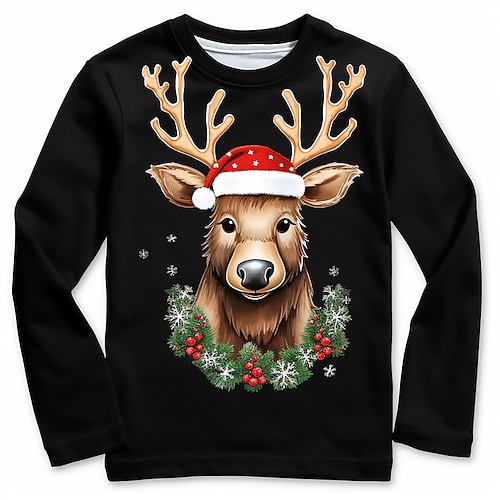 

Christmas Girls' 3D Tee Shirt Long Sleeve 3D Print Fall Winter Active Fashion Cute Polyester Kids 3-12 Years Crew Neck Outdoor Casual Daily Regular Fit