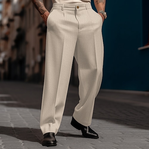 

Hombre pantalones de traje Pantalones de Pana Pantalones Pantalones de traje Botón Bolsillo Pierna recta Plano Comodidad Transpirable Exterior Diario Noche Moda Casual Blanco Marrón