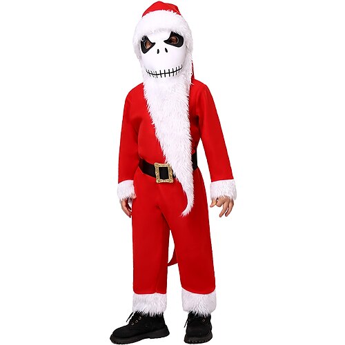 

père Noël Tenue Costumes de cosplay Garçon Fille Noël Noël Mascarade la veille de Noël Enfant Soirée Noël Réveillon du nouvel an Polyester Ceinture Masque Chapeau Combinaison