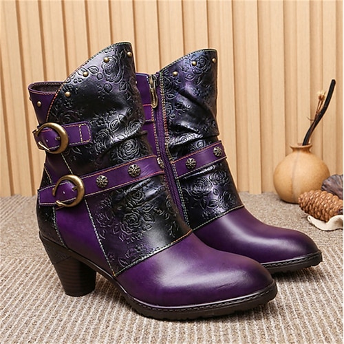 

Damen Stiefel Übergrössen Handgefertigte Schuhe Stiefel mit Absatz Täglich Stiefel mit mittlerer Wade Stiefeletten Stiefeletten Schnalle Kubanischer Absatz Spitze Zehe Vintage Brautkleider schlicht