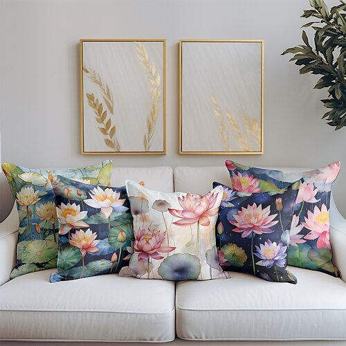

Lotus Watercolor Double Side Pillow Cover 1PC Soft Decorative Square Cushion Case Pillowcase for Bedroom Livingroom Sofa Couch Chair