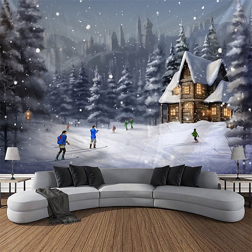 

Snow Ski House Hanging Tapestry Wall Art Large Tapestry Mural Decor Photograph Backdrop Blanket Curtain Home Bedroom Living Room Decoration
