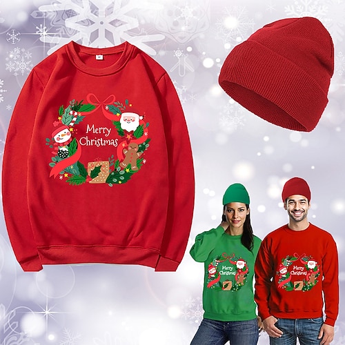 

Christmas Santa Claus Hat Ugly Christmas Sweater / Sweatshirt Sweatshirt Print Graphic Top Hat For Men's Women's Unisex Adults' Hot Stamping 100% Polyester Party Festival