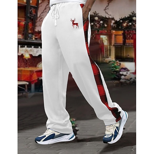 

Herren Jogginghose Trainingshose Jogginghose Jogger Hose Hosen Kordelzug Elastische Taille Gerade geschnitten Plaid Farbblock Hirsch Komfort Atmungsaktiv Weihnachten Sport Modisch Schwarz Weiß