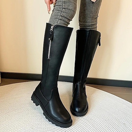 

Damen Stiefel Schneestiefel Winterstiefel Outdoor Arbeit Täglich Innenfutter aus Fleece Kniehohe Stiefel Reißverschluss Flacher Absatz Runde Zehe Plüsch Brautkleider schlicht Komfort Kunstleder