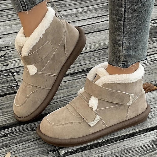 

Mulheres Botas Rasos Botas de Neve Botas de inverno Sapatos Confortáveis Diário Côr Sólida Forrada com Fleece Botas Botas Tornozelo Inverno Sem Salto Ponta Redonda Felpudo Casual Conforto Camursa