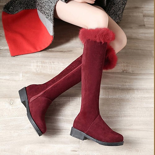 

Mujer Botas Botas de nieve Botas de invierno Fiesta Exterior Navidad Forrado con Lana Botas hasta la rodilla Tacón Plano Dedo redondo Vintage Moda Felpa Ante Cremallera Color sólido Almendra Negro