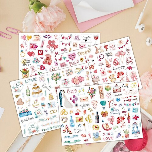 

4pcs/set Valentine's Day Stickers 220 Watercolor Romantic Love Pink Love Decoration Planning Hand Tent Wedding.