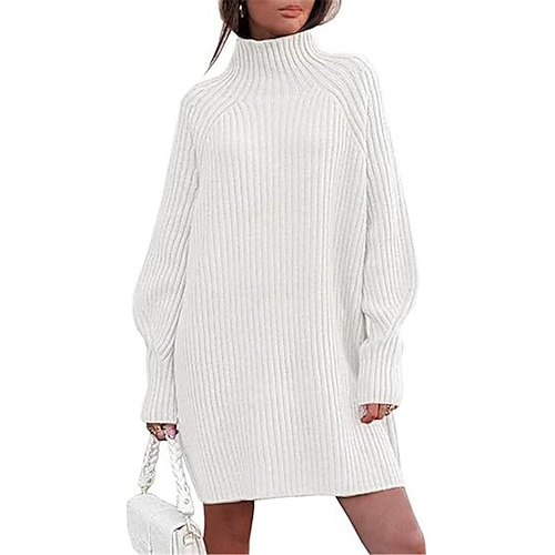 

Women's Sweater Dress Turtleneck Ribbed Knit Polyester Knitted Fall Winter Long Outdoor Daily Going out Stylish Casual Soft Long Sleeve Pure Color Black White Red S M L