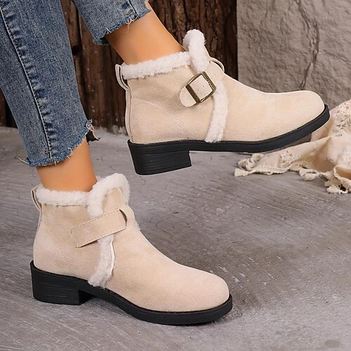 

Mujer Botas Bailarinas Botas de nieve Botas de invierno Zapatos Confort Diario Forrado con Lana Botines Botines Tacón Plano Dedo redondo Felpa Casual Confort Ante Sintético Hebilla Negro Marrón Beige