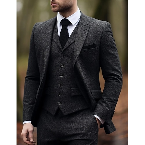 

Combinaisons en tweed Homme Mariage Ensemble de 3 pièces Noir Couleur Pleine Grandes Tailles Droit deux boutons 2023