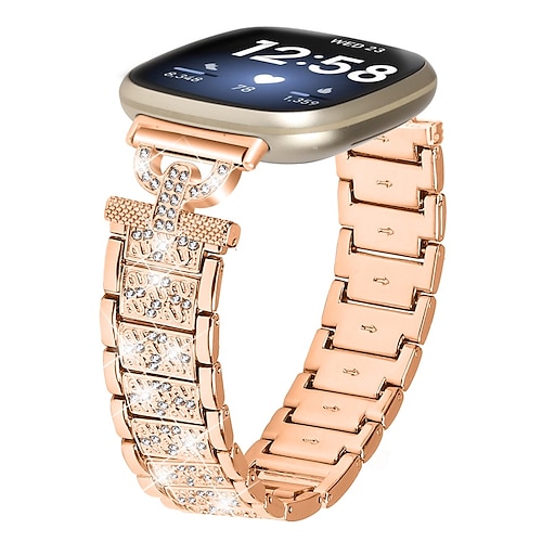 

Smart Watch Band Compatible with Fitbit Versa 4, Sense 2, Versa 3, Sense Stainless Steel Smartwatch Strap Women Glitter Crystal Jewelry Bracelet Replacement Wristband