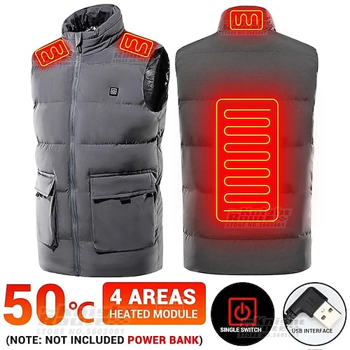 

4 Areas Heated Vest Men's Heating Jacket Women's USB Winter Warm Waistcoat Camping Fishing Hiking Hunting Thermal Clothing