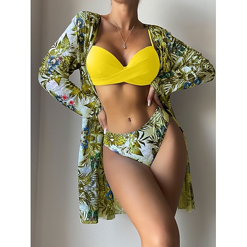 

Mulheres Roupa de Banho Biquíni Cobertura Normal roupa de banho 3 Peças Estampado Floral Amarelo Rosa claro Azul Real Azul Azul Céu Fatos de banho Esportivo Roupa de Praia Verão