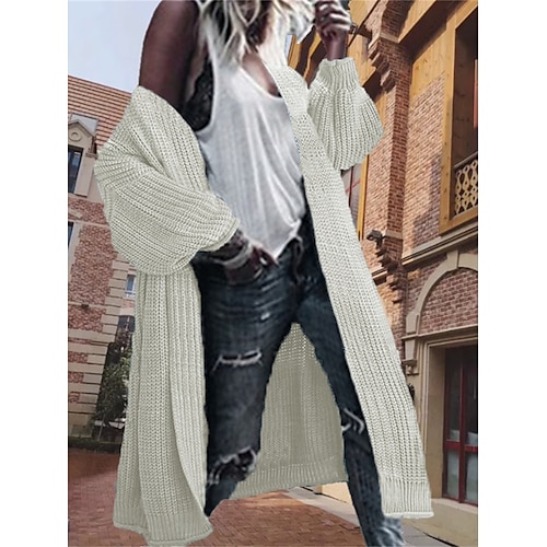 

Damen Strickjacke V Ausschnitt Gehäkelt Stricken Laternenärmel Polyester Strick Herbst Winter Lang Outdoor Täglich Ausgehen Modisch Strassenmode Brautkleider schlicht Langarm Feste Farbe Schwarz Wei