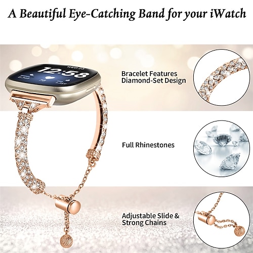 

Smart Watch Band Compatible with Fitbit Versa 4, Sense 2, Versa 3, Sense Stainless Steel Smartwatch Strap Women Glitter Crystal Jewelry Bracelet Replacement Wristband