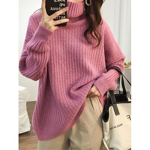 

Damen Pullover Rollkragen Gerippt Stricken Polyester überdimensional Herbst Winter Standard Outdoor Täglich Ausgehen Stilvoll Brautkleider schlicht Weich Langarm Feste Farbe Schwarz Gelb Rosa