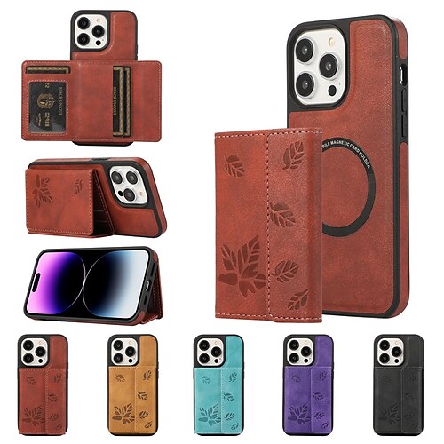 

Handyhülle für iPhone 15 14 13 12 Pro Max Plus Backcover Wallet Case mit Magsafe mit Ständerhalter magnetische Unterstützung kabelloses Laden Retro-TPU-PU-Leder