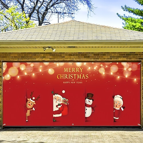 

Capa de porta de garagem ao ar livre de natal, banner de porta de natal, presentes decorativos, mural de porta grande, decoração de cenário de natal para decorações de parede de casa de férias